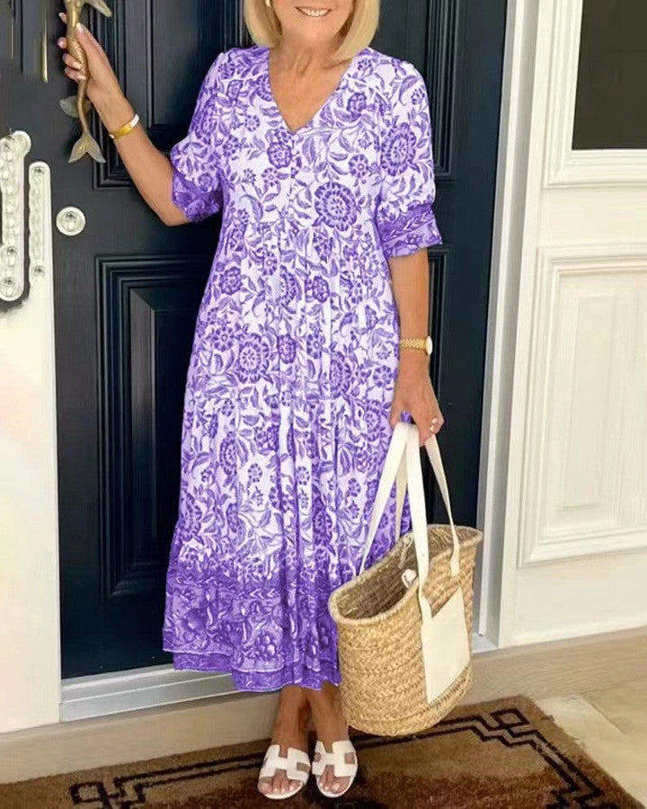Vestido floral con escote en V y estilo delicado