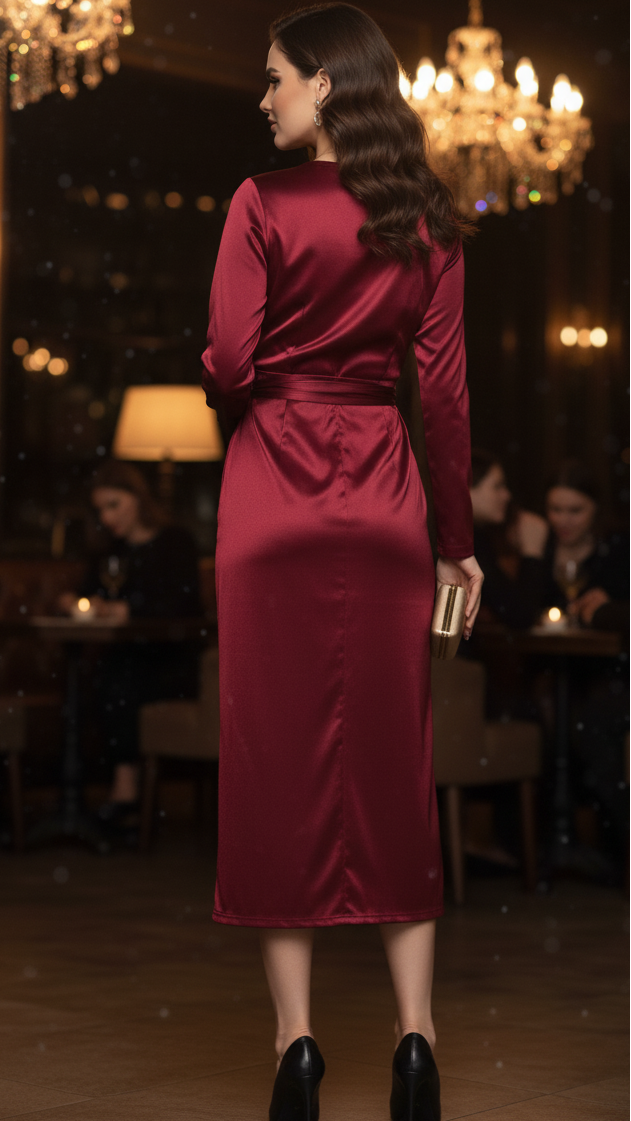 Elegancka sukienka wieczorowa na wiosenne uroczystości z kopertowym dekoltem midi dla kobiet