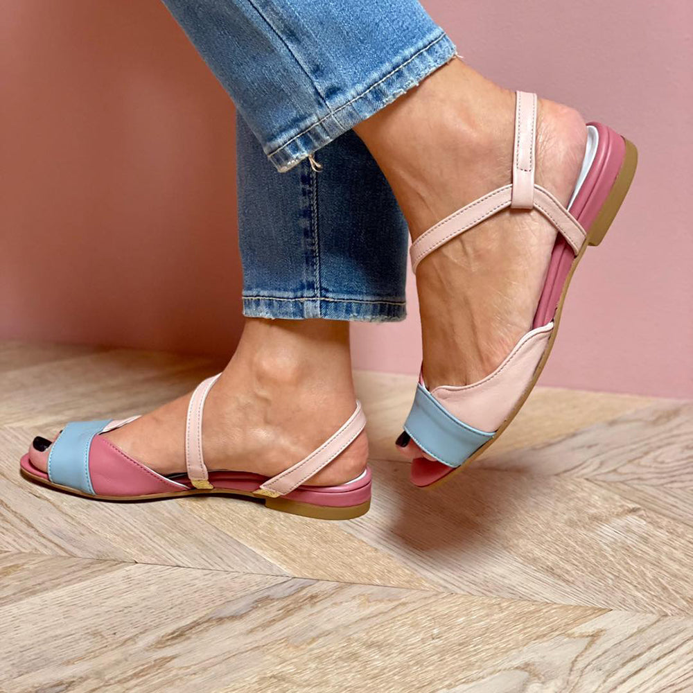 Sandali Comfort con Blocchi di Colore Rosa