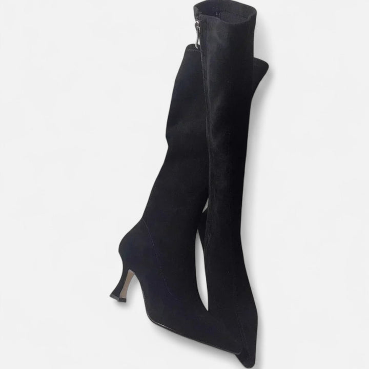 Botas femeninas lujosas, ajustadas, de temporada, altas hasta el muslo, con tacón
