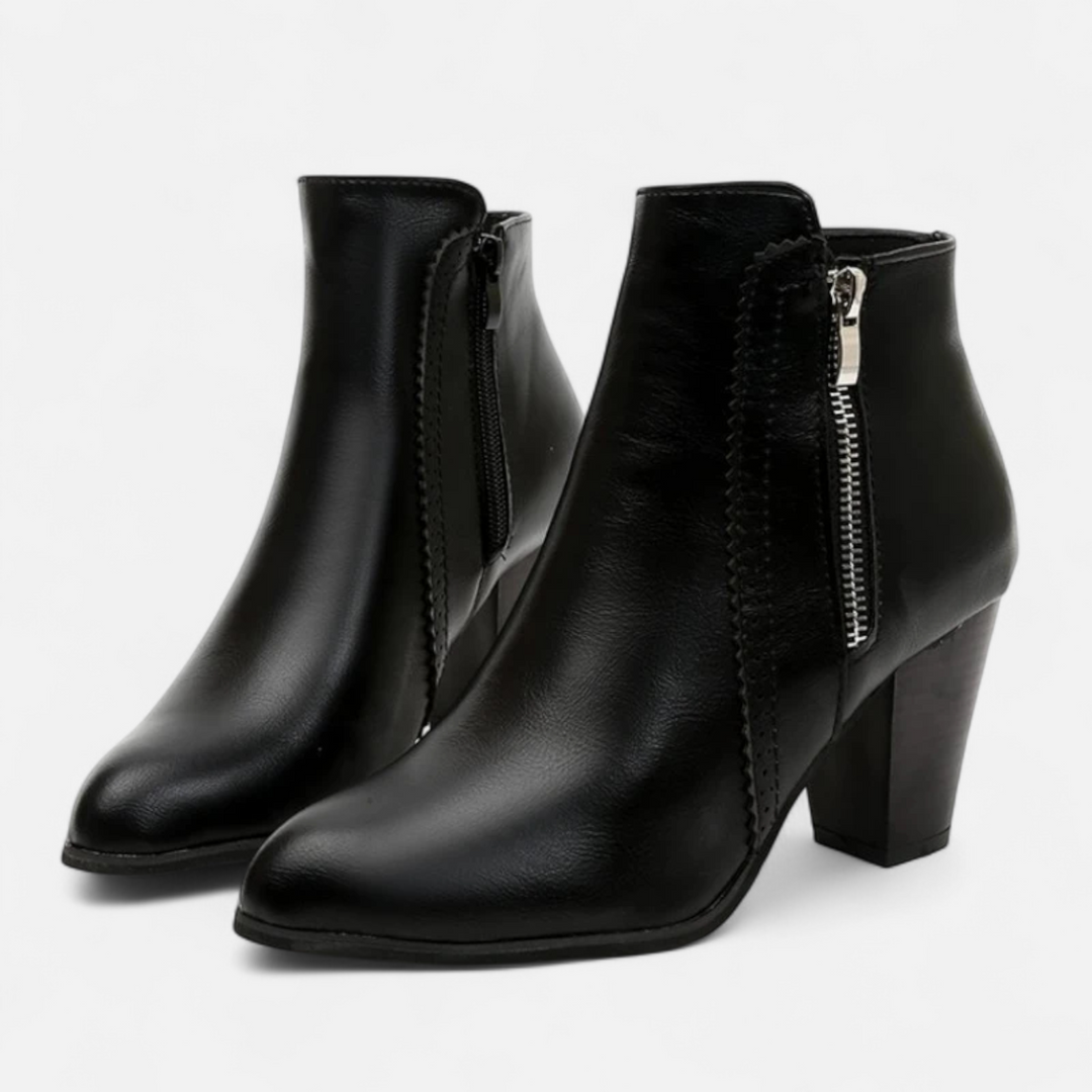 Botas exteriores de tacón retro para mujer con cremallera lateral