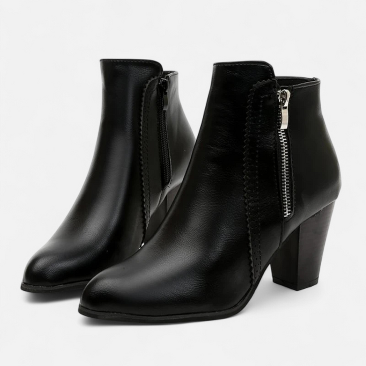 Botas exteriores de tacón retro para mujer con cremallera lateral