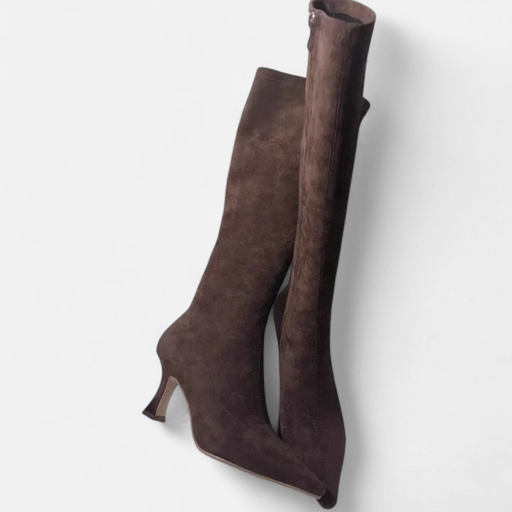 Botas femeninas lujosas, ajustadas, de temporada, altas hasta el muslo, con tacón