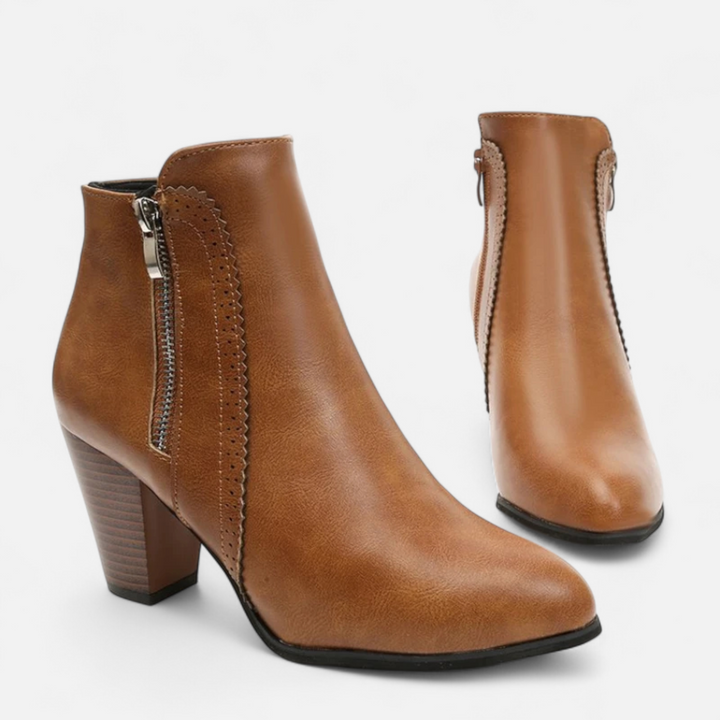 Botas exteriores de tacón retro para mujer con cremallera lateral