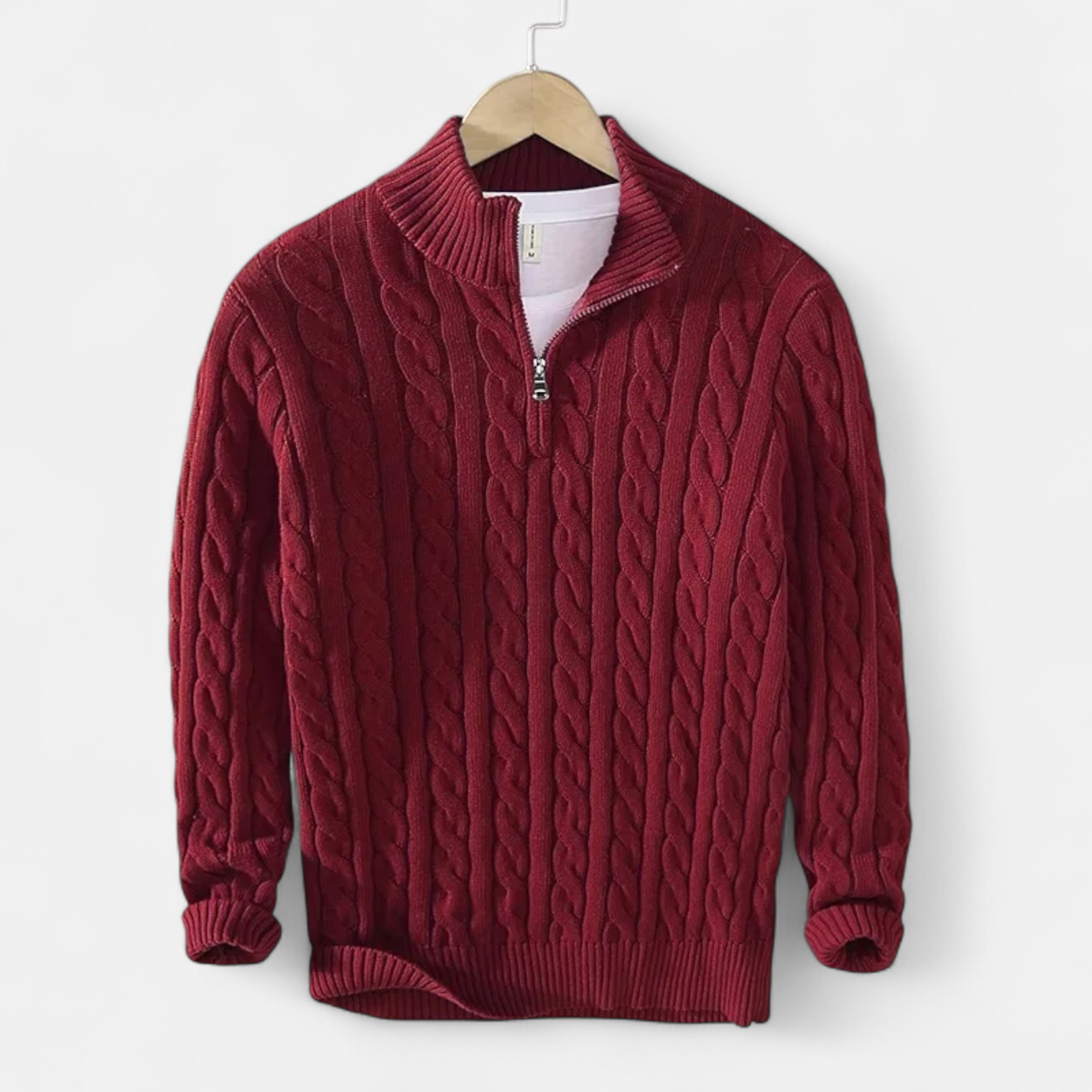 Men's Thick Knit Turtleneck Zip Sweater