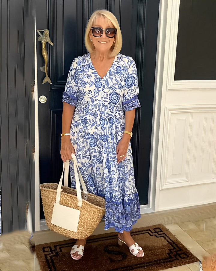 Vestido floral con escote en V y estilo delicado