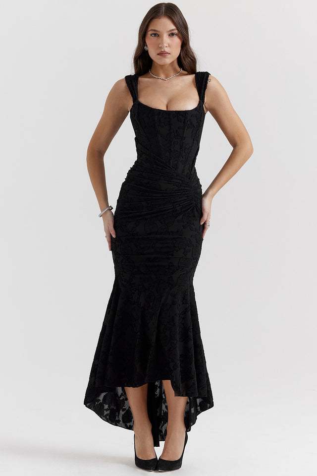 Koronkowa marszczona sukienka bodycon maxi na wieczorne wesela