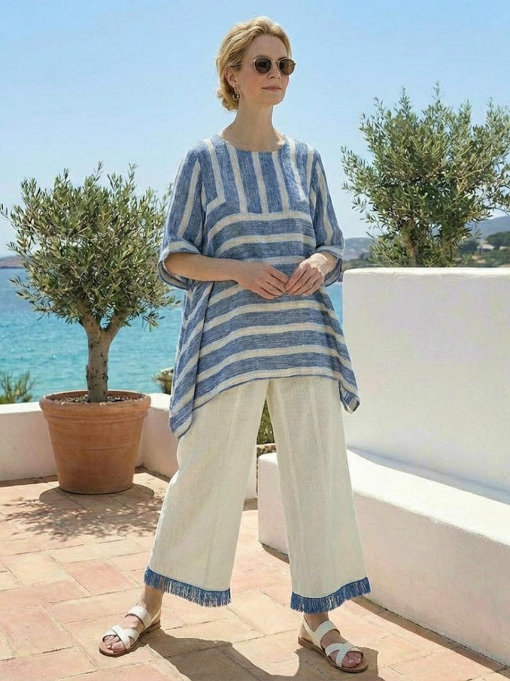 Conjunto de camiseta a rayas y pantalones de pierna ancha