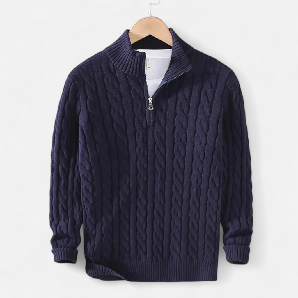 Men's Thick Knit Turtleneck Zip Sweater