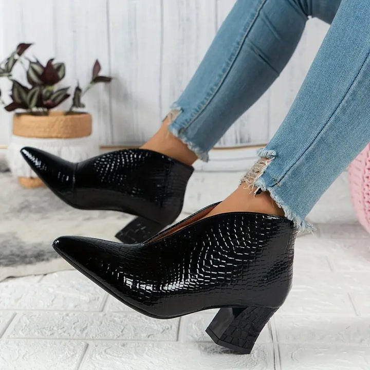 Textured Block Heel Ankle Boots
