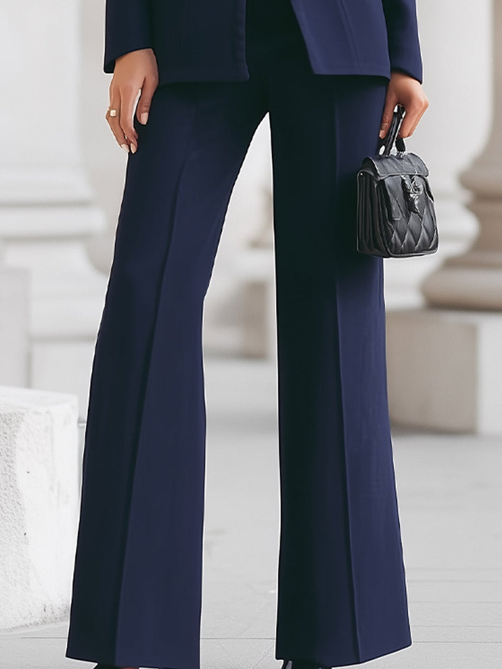 Stand Collar Wide-Leg Pants Suit Set