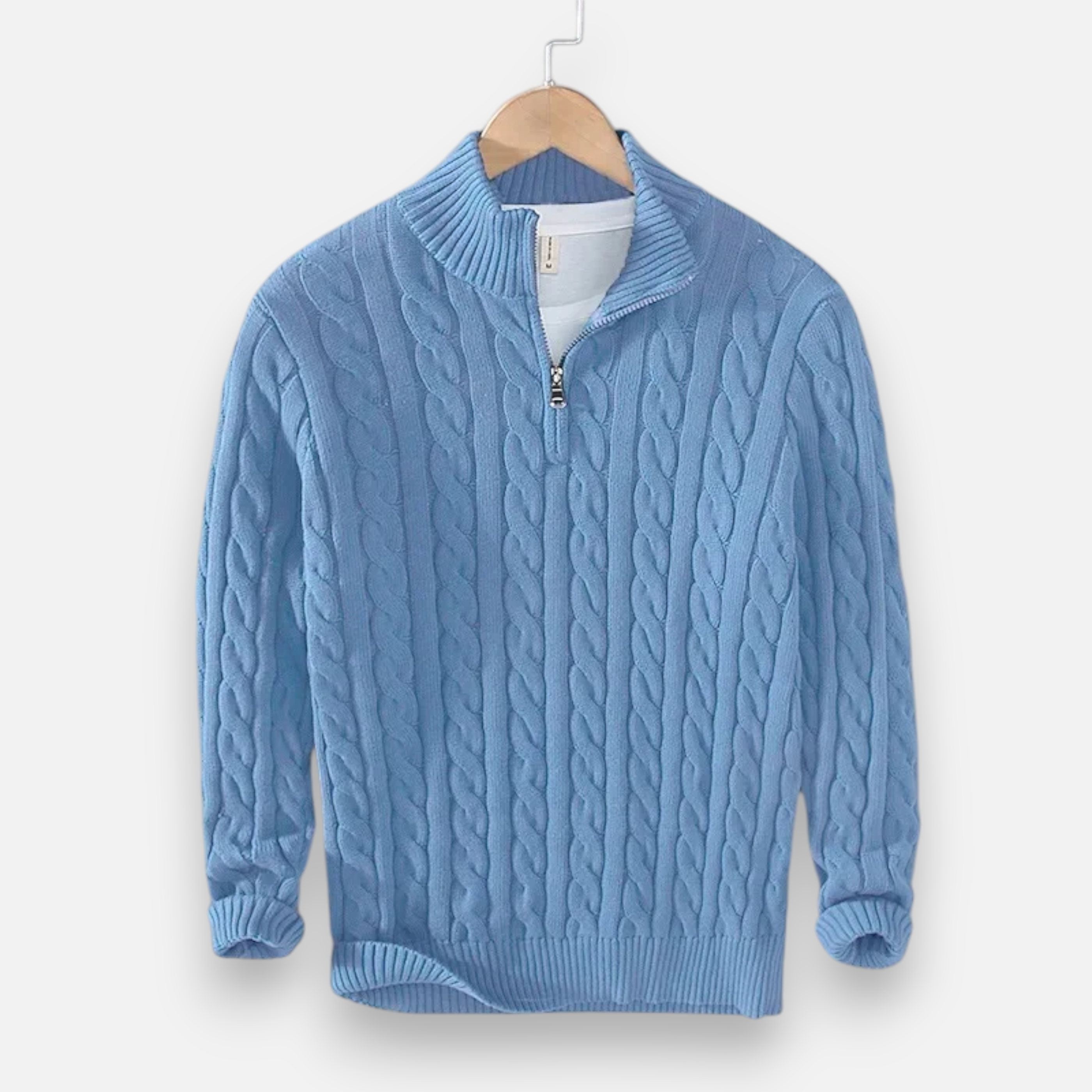 Men's Thick Knit Turtleneck Zip Sweater