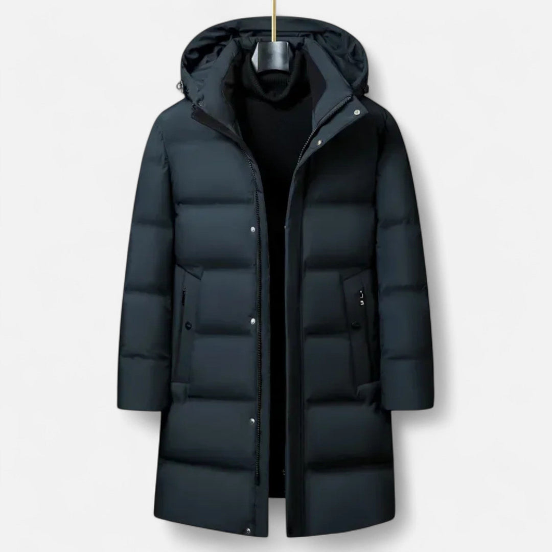 Męska Elegancka Ciepła Parka z Kapturem i Ociepleniem z Puchu