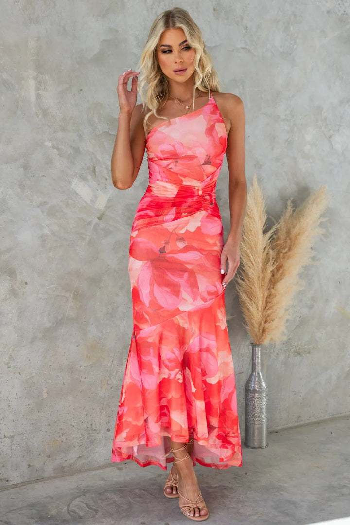 Vestido largo de noche plisado para invitadas de boda