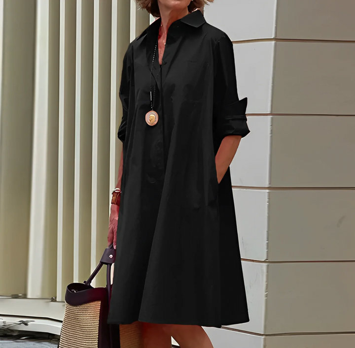 Vestido Camisa Fluido de Botones con Elegancia Clásica para Mujer