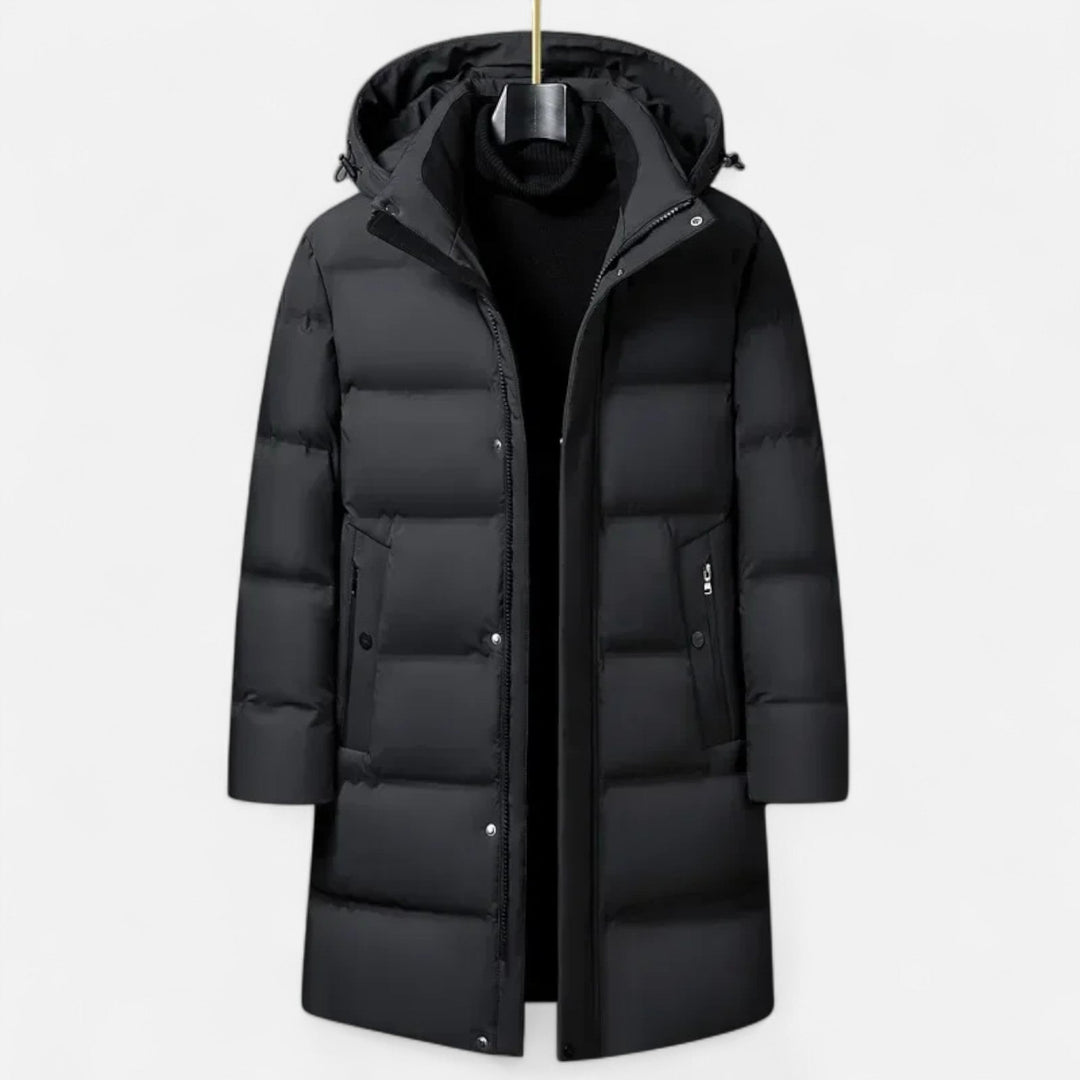 Męska Elegancka Ciepła Parka z Kapturem i Ociepleniem z Puchu
