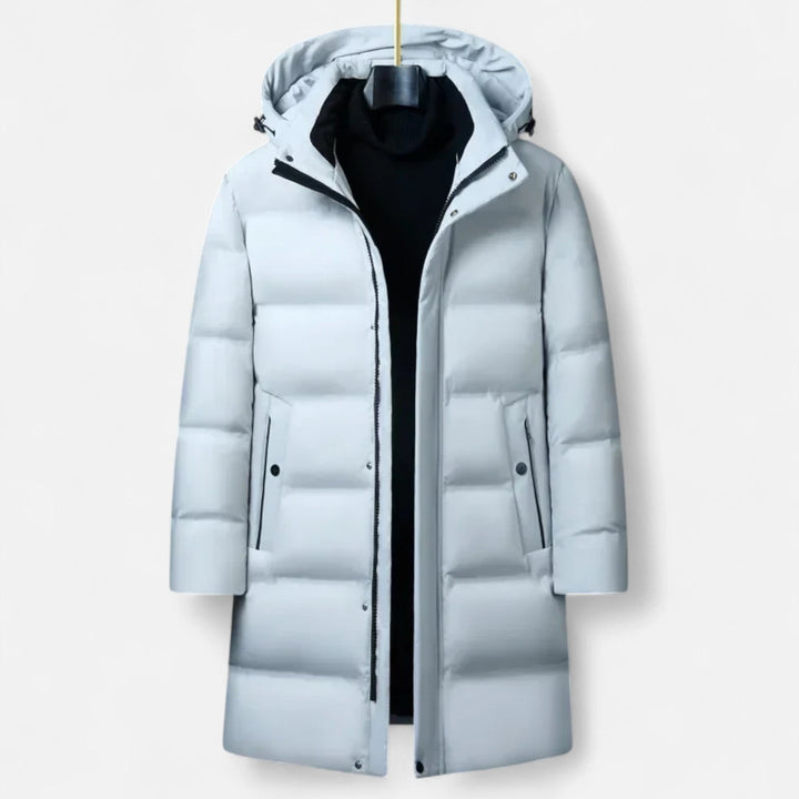 Męska Elegancka Ciepła Parka z Kapturem i Ociepleniem z Puchu