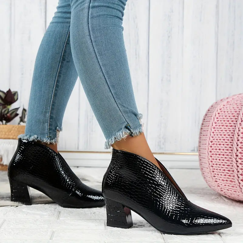 Textured Block Heel Ankle Boots
