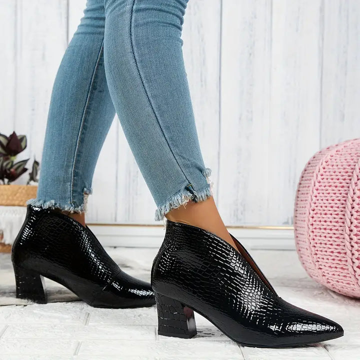 Textured Block Heel Ankle Boots