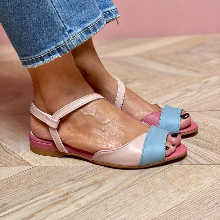 Sandali Comfort con Blocchi di Colore Rosa