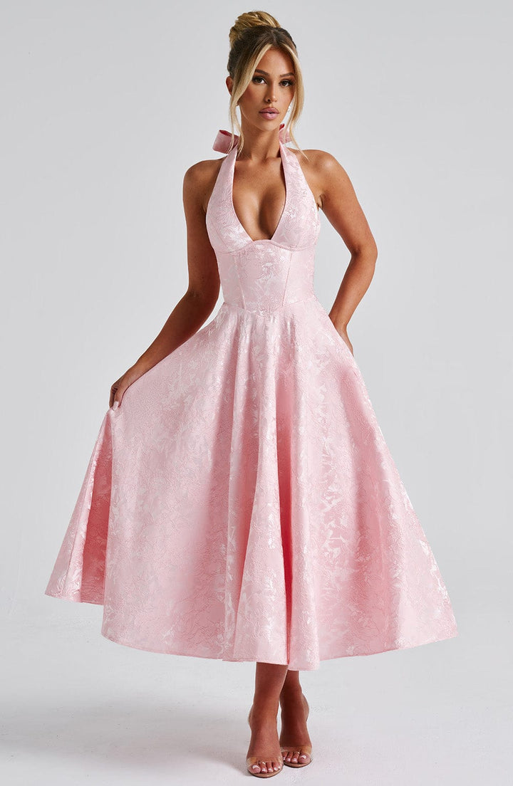 Trendy Stylish-fit Halter Midi Wedding Guest Dress for Women