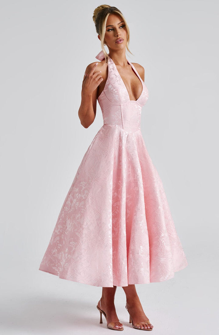 Trendy Stylish-fit Halter Midi Wedding Guest Dress for Women