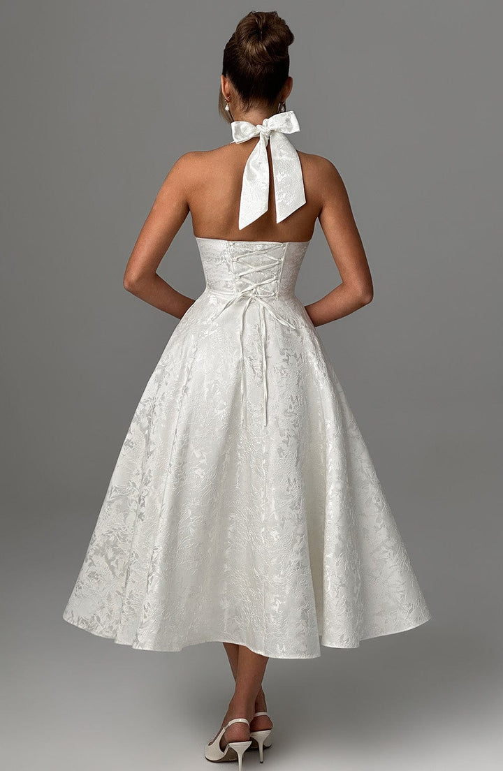Trendy Stylish-fit Halter Midi Wedding Guest Dress for Women