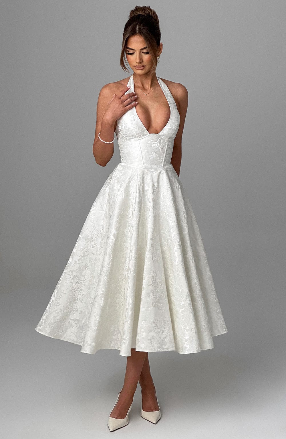 Trendy Stylish-fit Halter Midi Wedding Guest Dress for Women