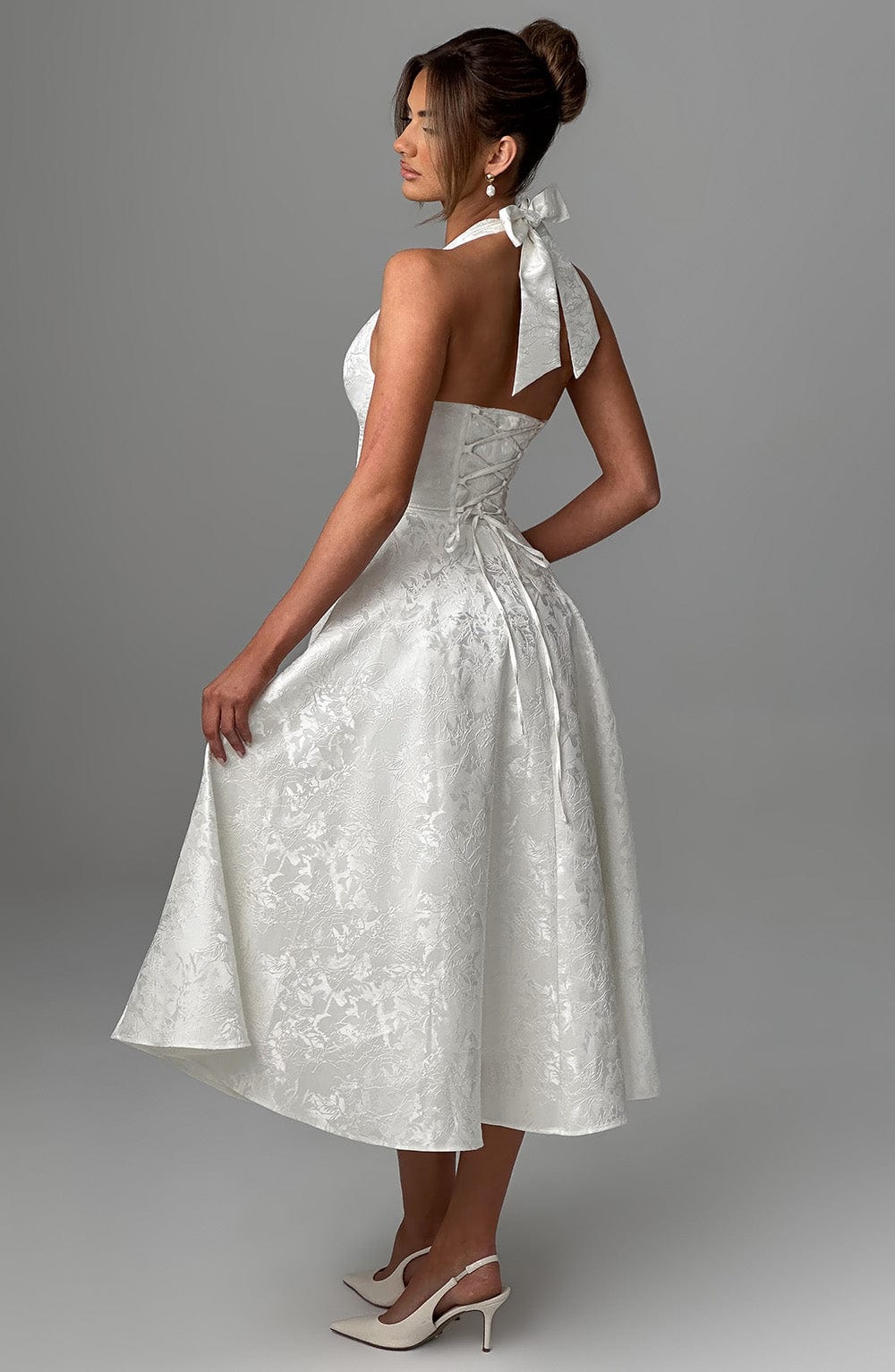 Trendy Stylish-fit Halter Midi Wedding Guest Dress for Women
