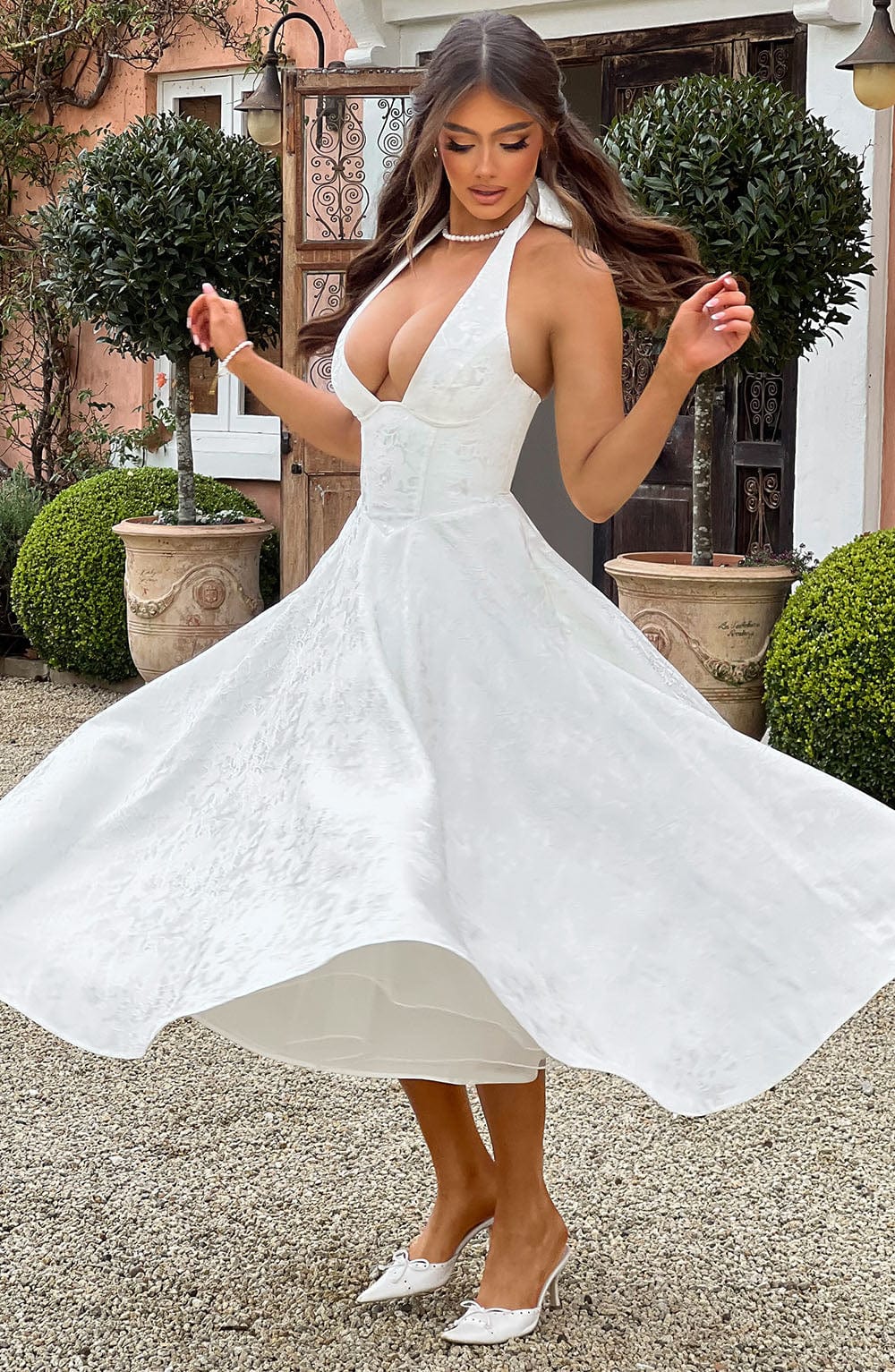 Trendy Stylish-fit Halter Midi Wedding Guest Dress for Women