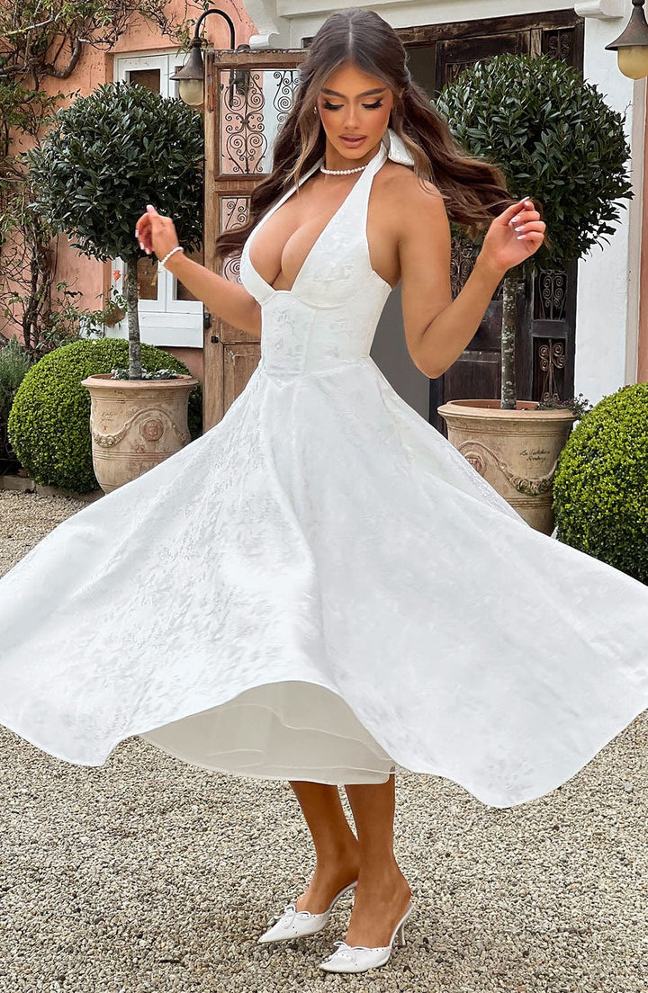 Trendy Stylish-fit Halter Midi Wedding Guest Dress for Women