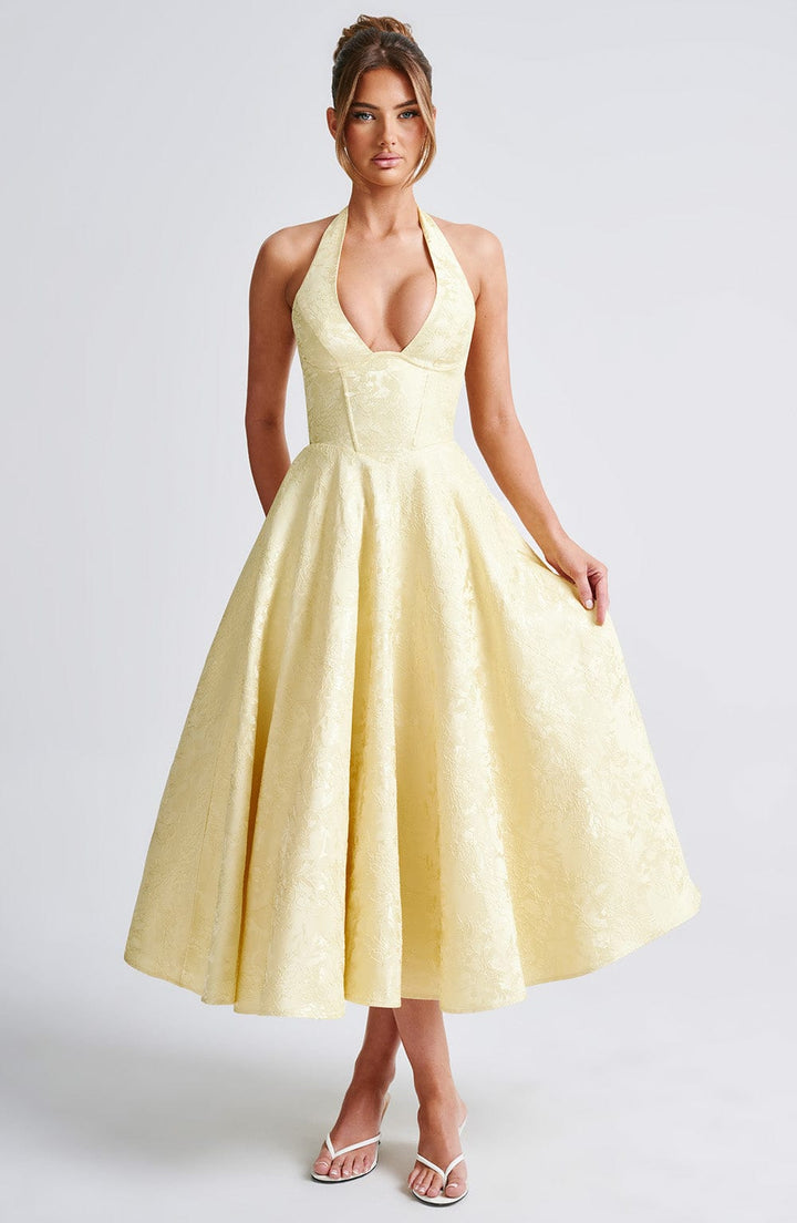 Trendy Stylish-fit Halter Midi Wedding Guest Dress for Women