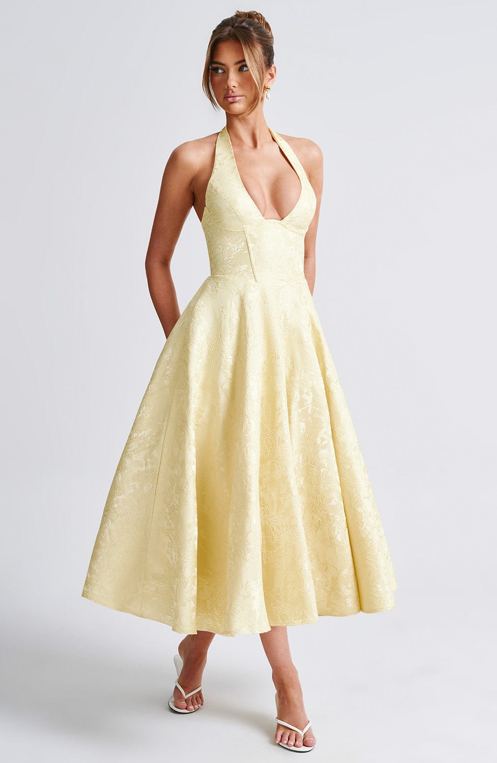 Trendy Stylish-fit Halter Midi Wedding Guest Dress for Women