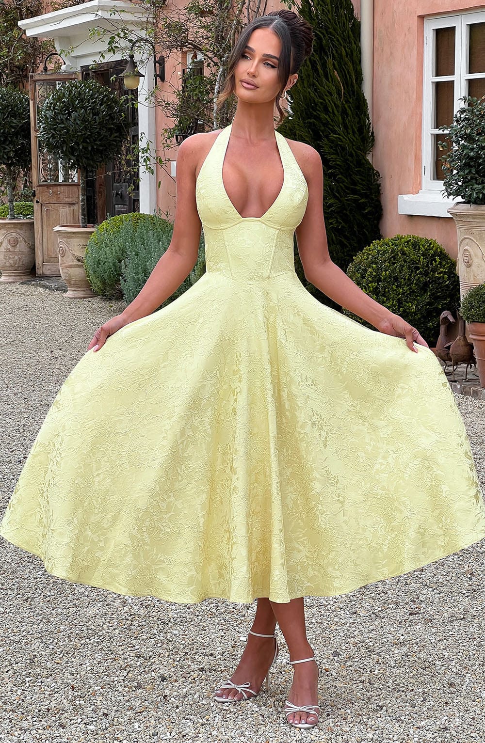Trendy Stylish-fit Halter Midi Wedding Guest Dress for Women