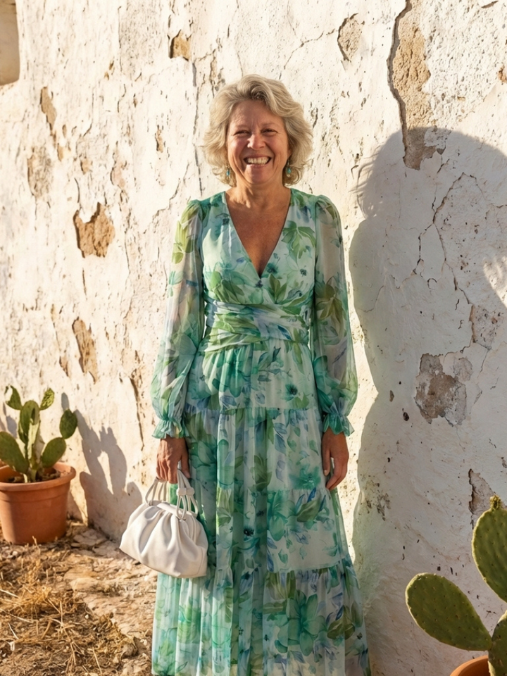 Sukienka maxi w kwiaty z długim rękawem