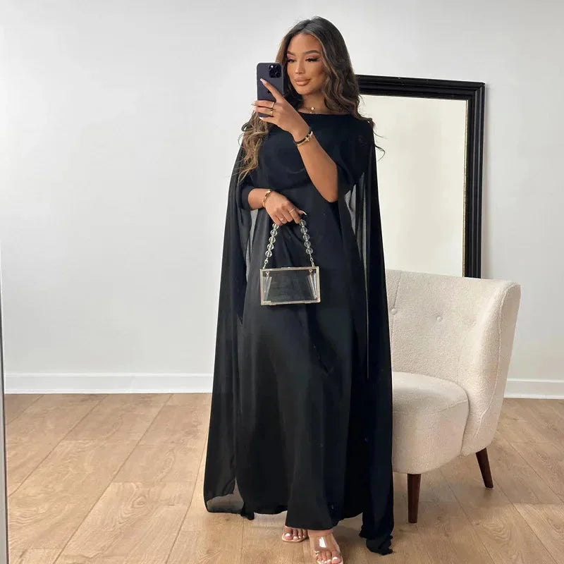 Women's Formal Stand-Out Captivating Cape Maxi Wedding Guest Dress