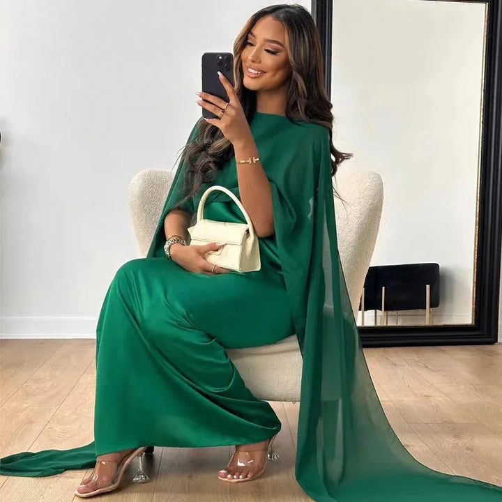 Women's Formal Stand-Out Captivating Cape Maxi Wedding Guest Dress