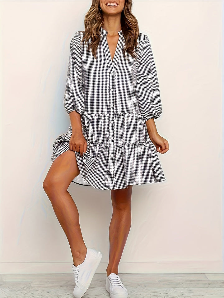 Women's Casual Gingham-Style Long Striped Summer Dress - Ideal for Outdoor Sunny Occasion