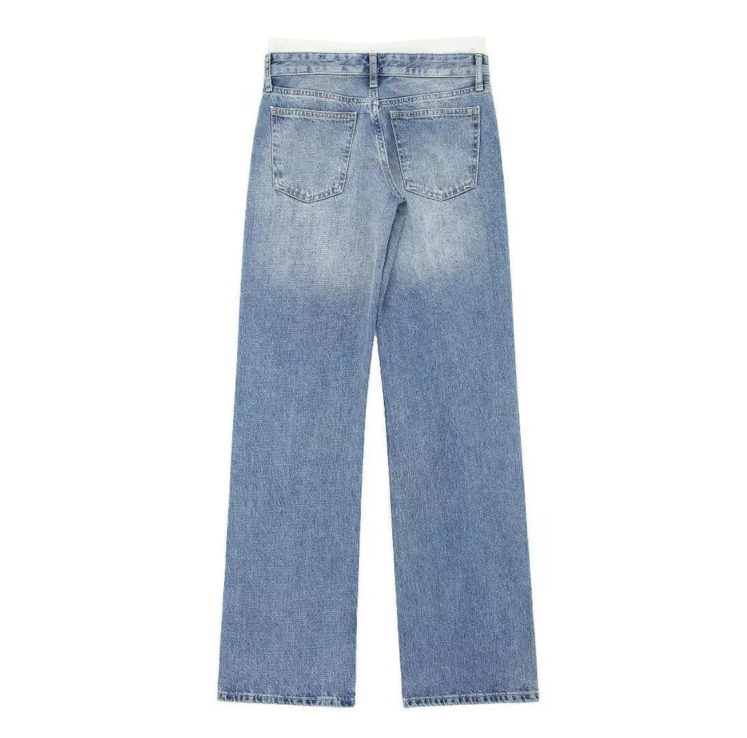 Women's Retro Practical Sleek Mid Waist Straight Leg Jeans