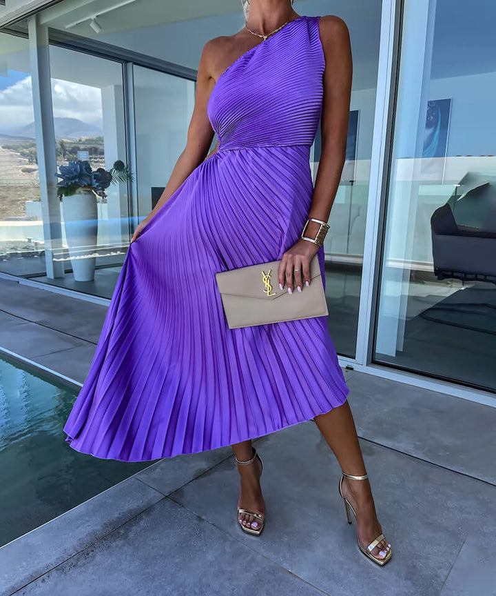 One Shoulder Asymmetric Midi Dress for Wedding Guests