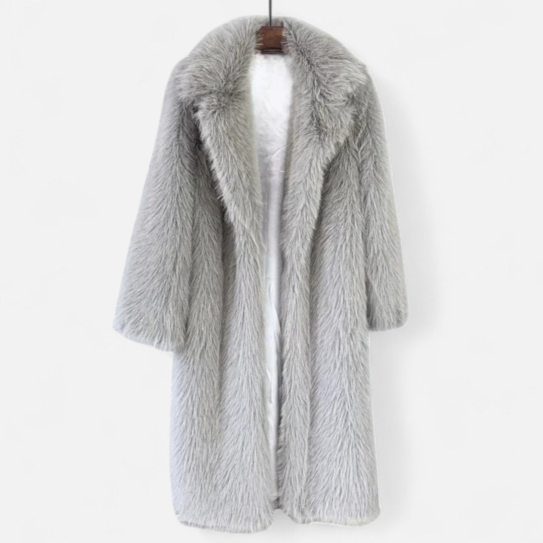 Women’s Versatile Warm Long Overcoat with Turn-Down Fur Collar