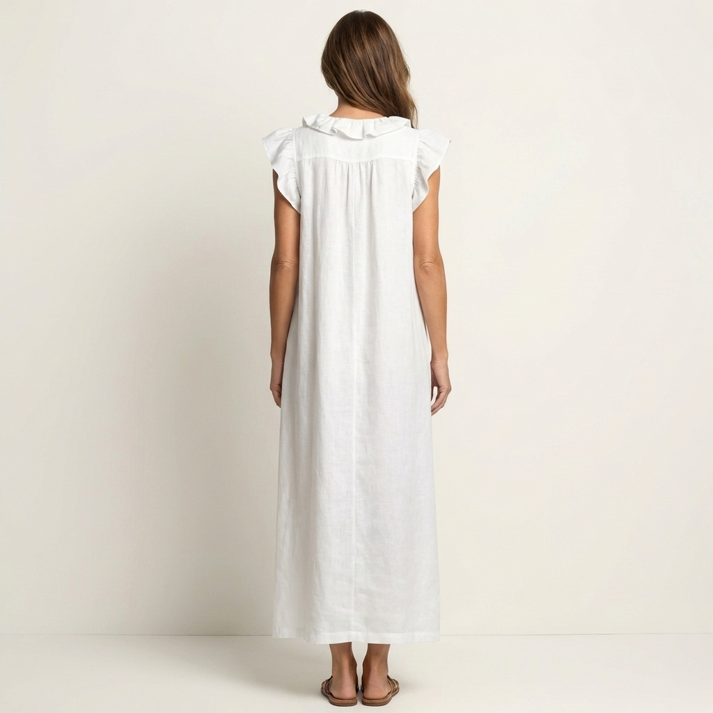 Ruffle V-Neck Linen Maxi Dress