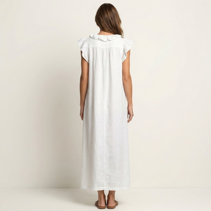 Ruffle V-Neck Linen Maxi Dress