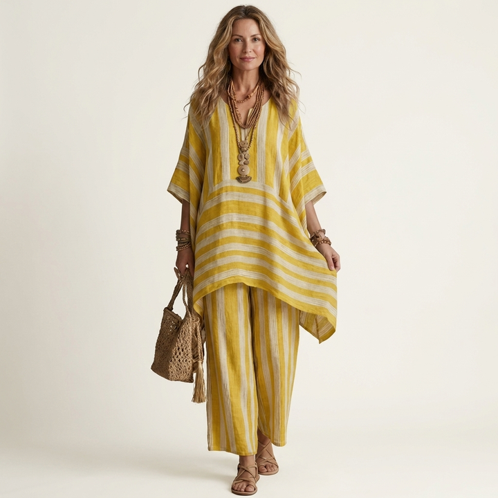 Striped Cotton Linen Two-Piece Set