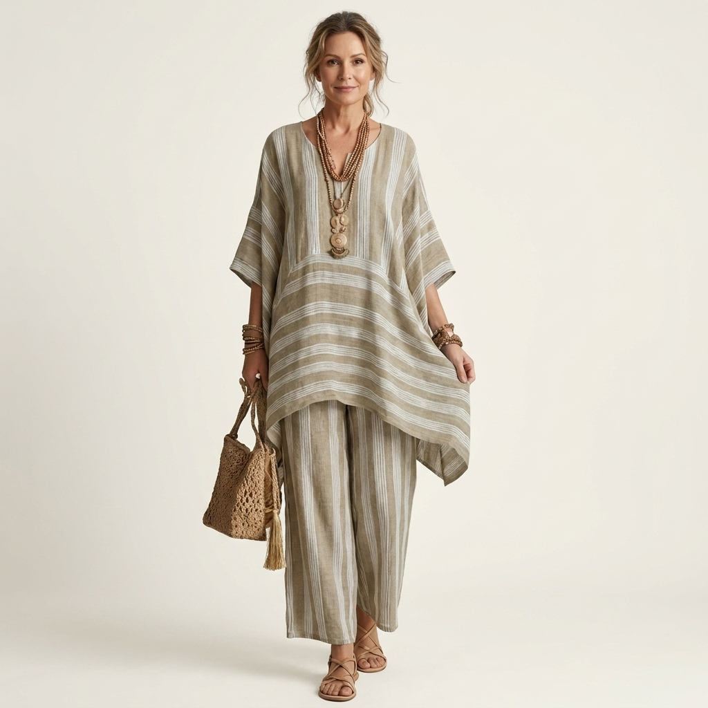 Striped Cotton Linen Two-Piece Set