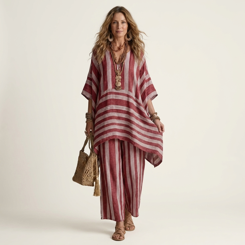 Striped Cotton Linen Two-Piece Set