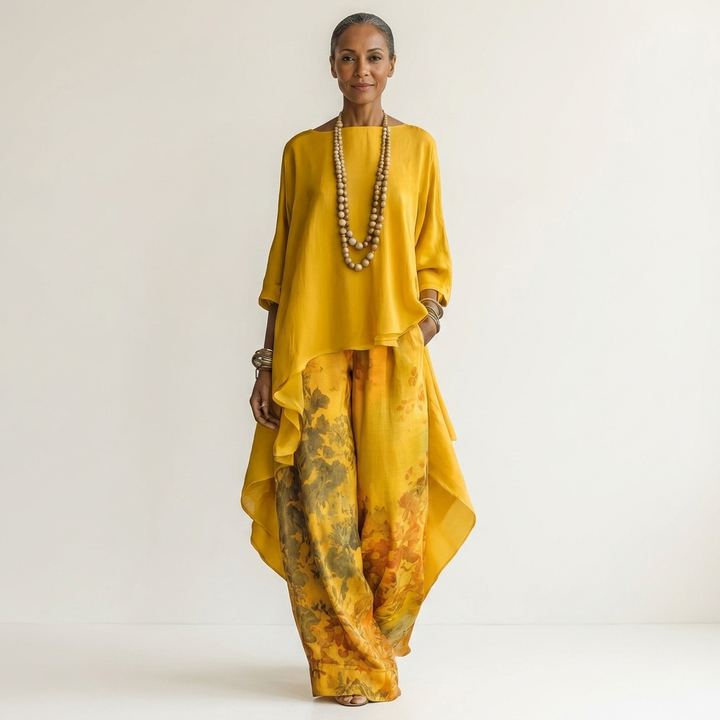 Cotton Silk Asymmetric Two-Piece Set