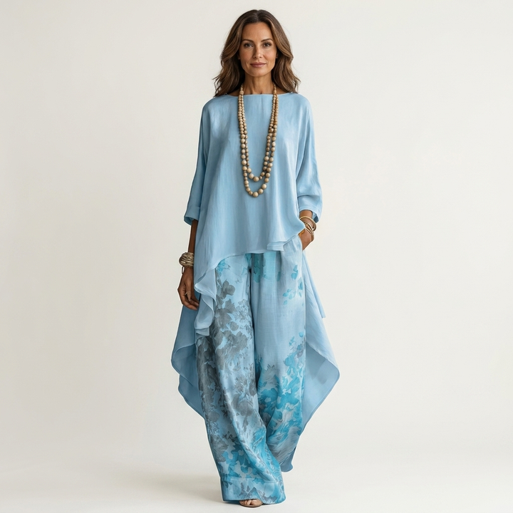 Cotton Silk Asymmetric Two-Piece Set