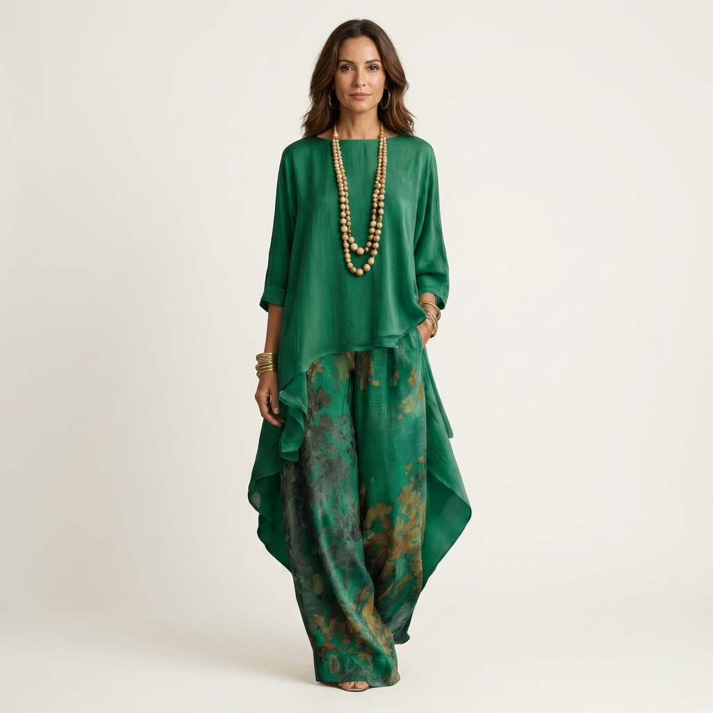 Cotton Silk Asymmetric Two-Piece Set