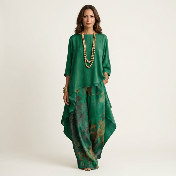 Cotton Silk Asymmetric Two-Piece Set